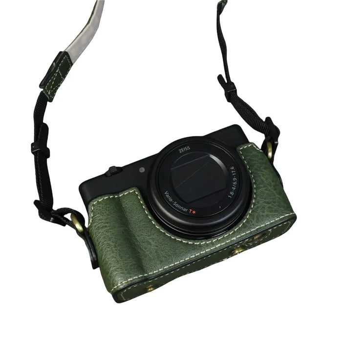 For Sony ZV-1F  /  ZV-1 Mark II Camera Case Portable Leather Camera Protective Cover Without Battery Opening - Green - 7