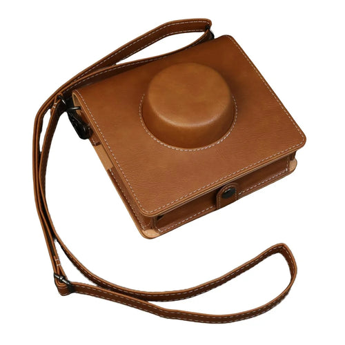 For Fujifilm Instax Wide Evo Camera Case Portable PU Leather Protective Cover with Shoulder Strap - Brown - 1
