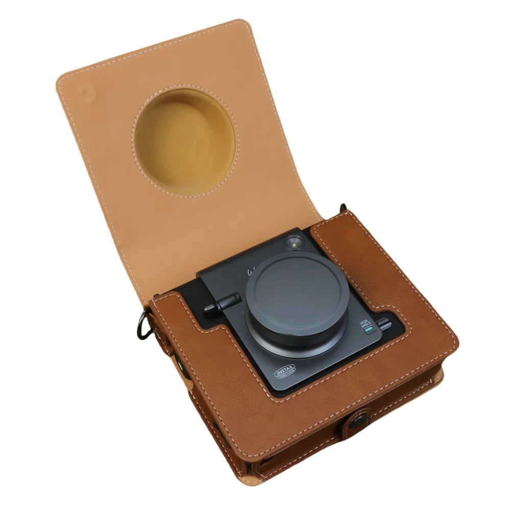 For Fujifilm Instax Wide Evo Camera Case Portable PU Leather Protective Cover with Shoulder Strap - Brown - 2