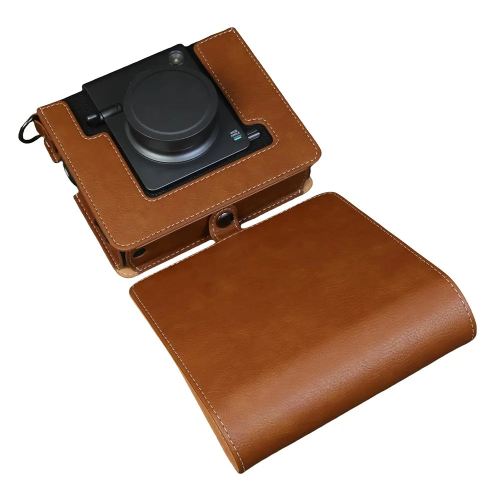For Fujifilm Instax Wide Evo Camera Case Portable PU Leather Protective Cover with Shoulder Strap - Brown - 3