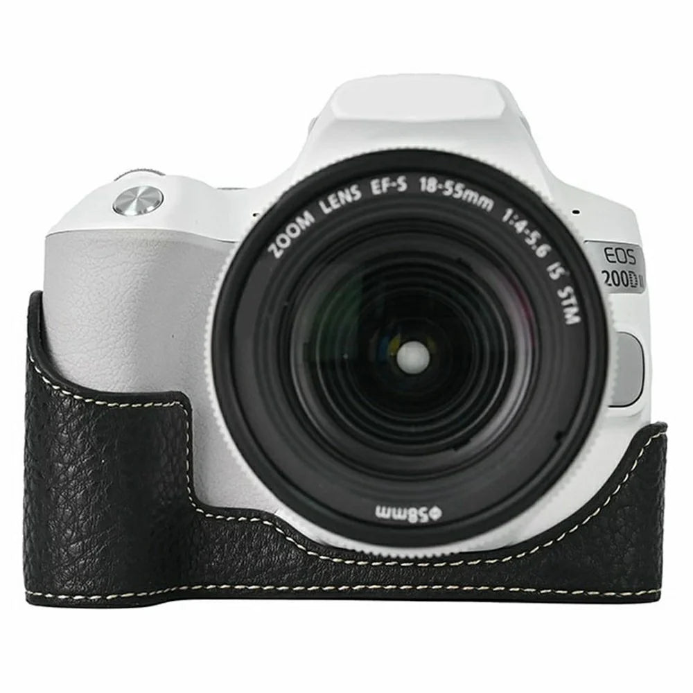 For Canon EOS 200D II / EOS 200D Camera Case with Battery Opening Litchi Texture PU Leather Protective Cover - Black - 1