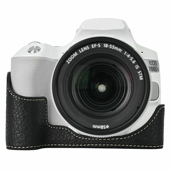 For Canon EOS 200D II / EOS 200D Camera Case with Battery Opening Litchi Texture PU Leather Protective Cover - Black - 1