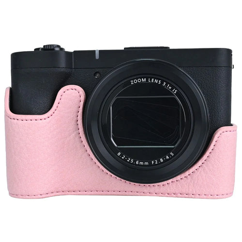 For Canon PowerShot V1 Camera Case with Battery Opening Litchi Texture PU Leather Protective Cover - Pink - 1