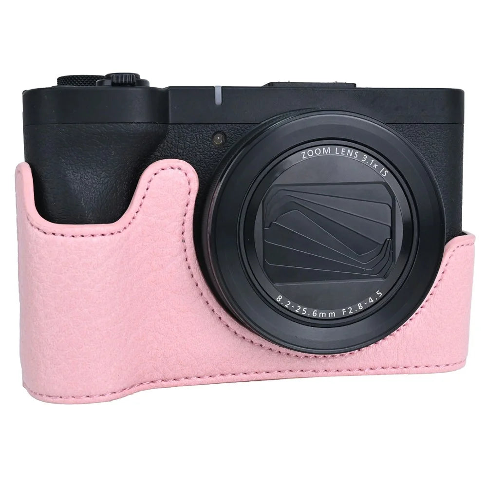For Canon PowerShot V1 Camera Half Case Litchi Texture Battery Opening PU Leather Cover with Shoulder Strap - Pink - 2