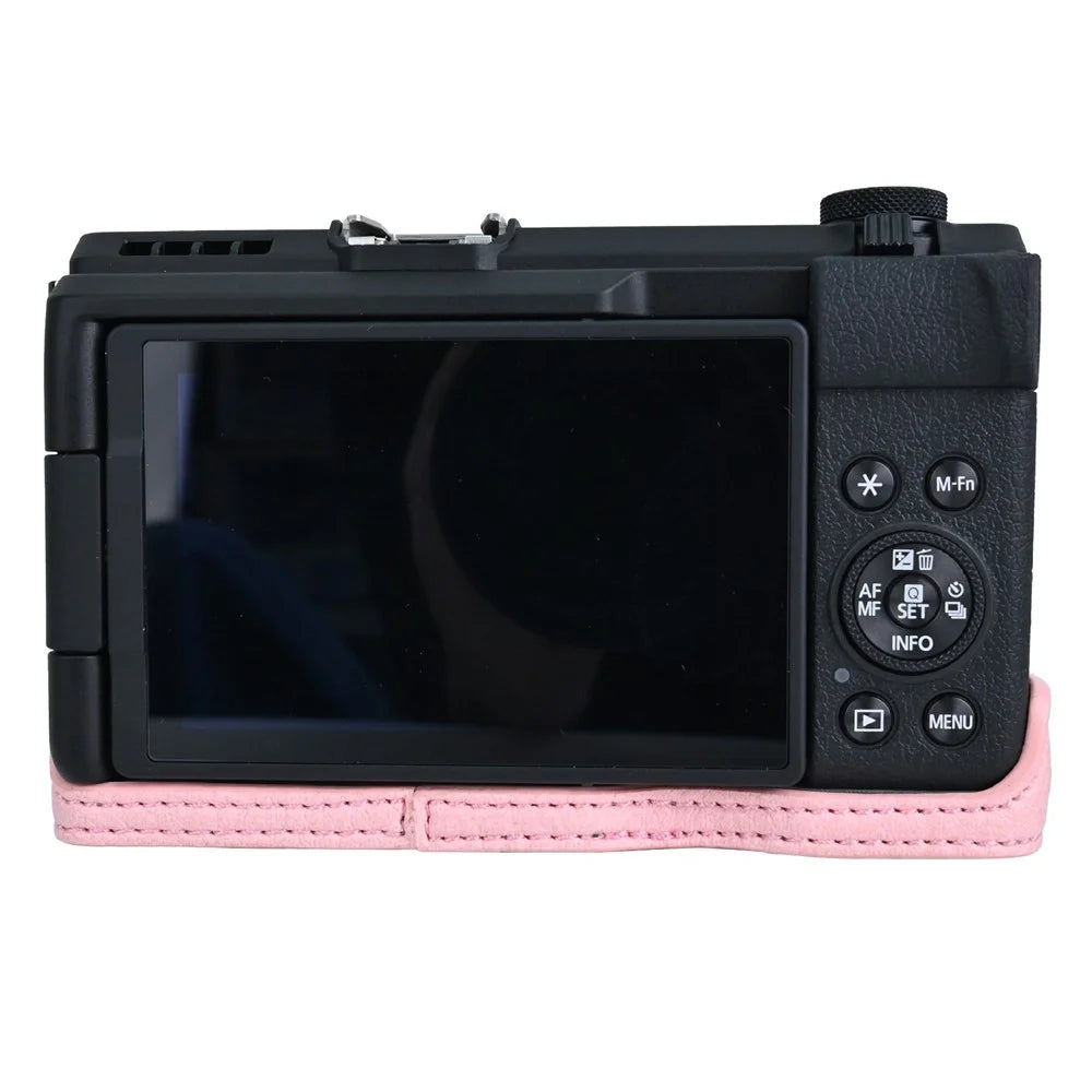 For Canon PowerShot V1 Camera Half Case Litchi Texture Battery Opening PU Leather Cover with Shoulder Strap - Pink - 3