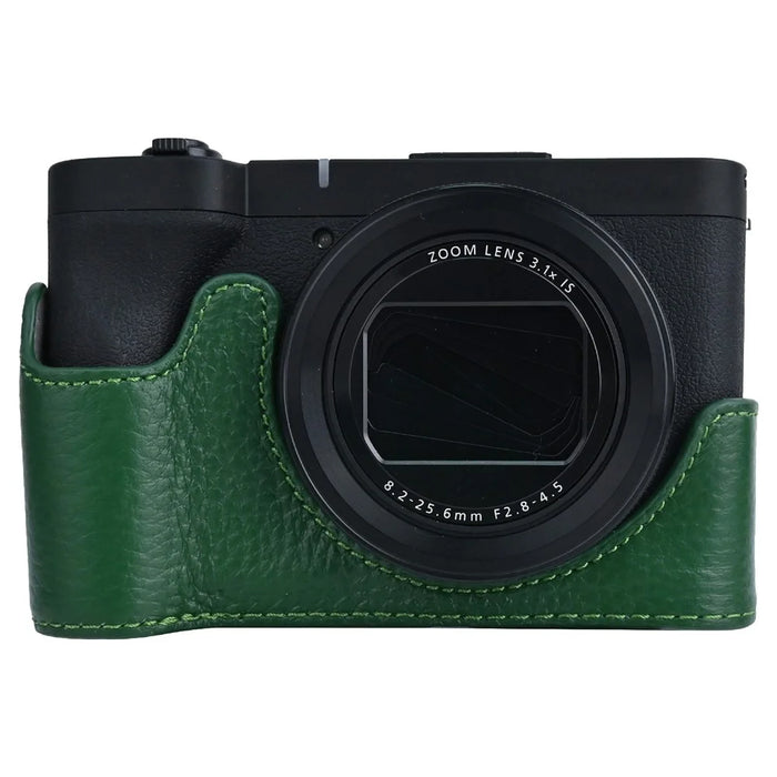 For Canon PowerShot V1 Camera Case Genuine Cow Leather Protective Cover - Green - 1