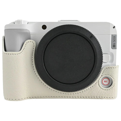For Canon EOS R50 V Camera Case with Battery Opening Litchi Texture PU Leather Protective Cover - White - 1