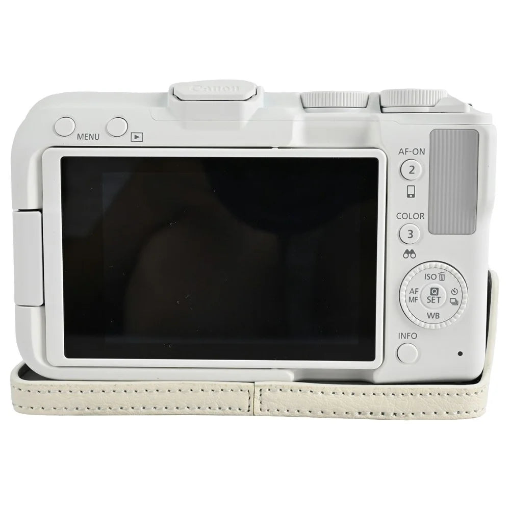 For Canon EOS R50 V Camera Case with Battery Opening Litchi Texture PU Leather Protective Cover - White - 2