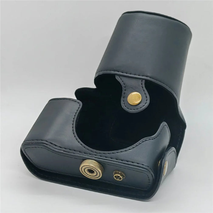 For Olympus PEN E-PL5 / E-PL6 / E-PM2 Camera Case Portable PU Leather Protective Cover with Shoulder Strap - Black - 3