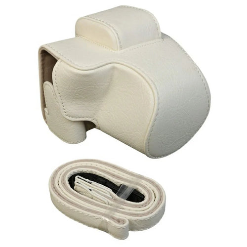 For Canon EOS R100  /  R50 Camera Case Litchi Texture PU Leather Bag Protective Cover with Shoulder Strap - White - 1