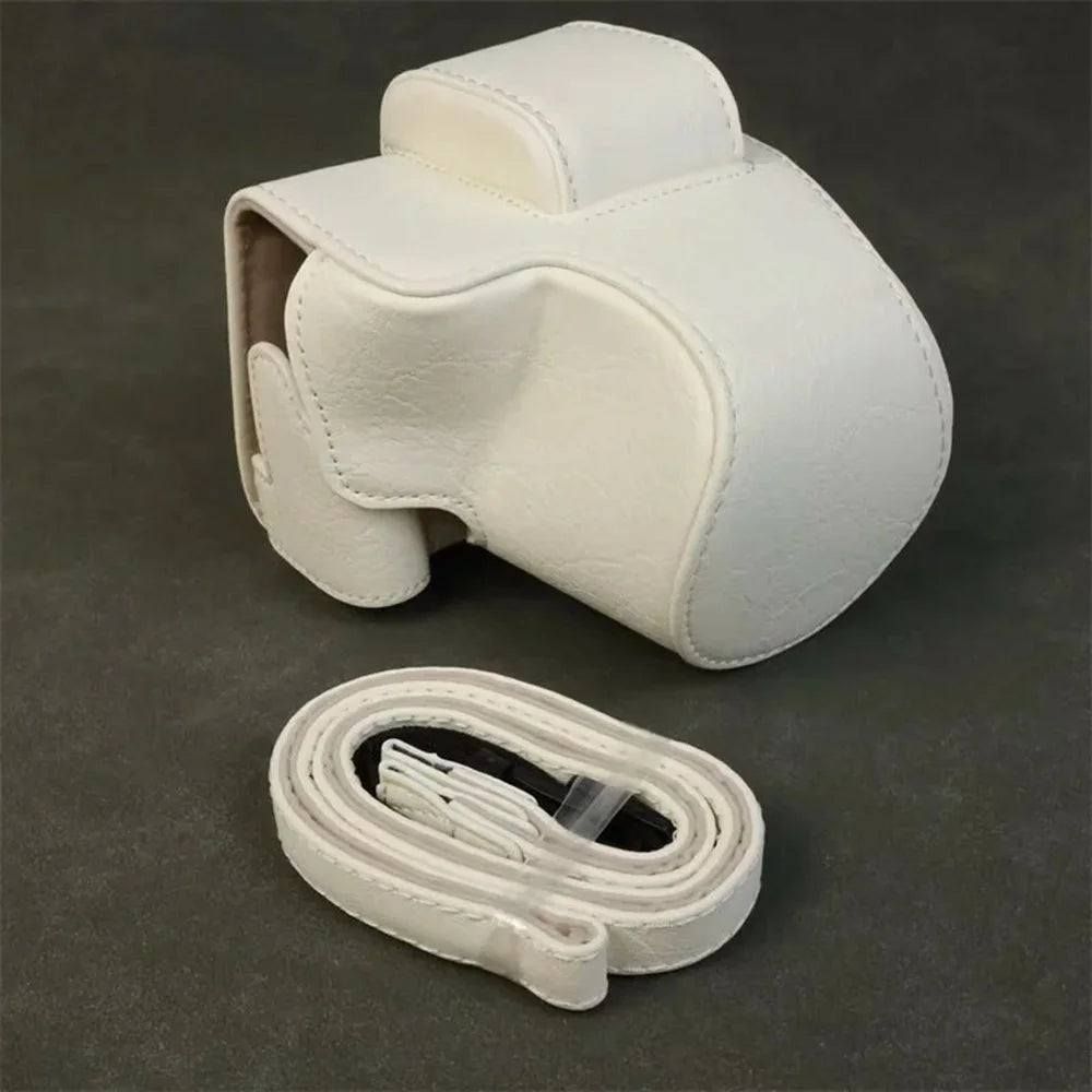 For Canon EOS R100  /  R50 Camera Case Litchi Texture PU Leather Bag Protective Cover with Shoulder Strap - White - 2