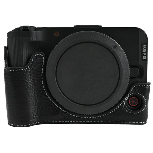 For Canon EOS R50 V Camera Base Genuine Cow Leather Protective Cover - Black - 1