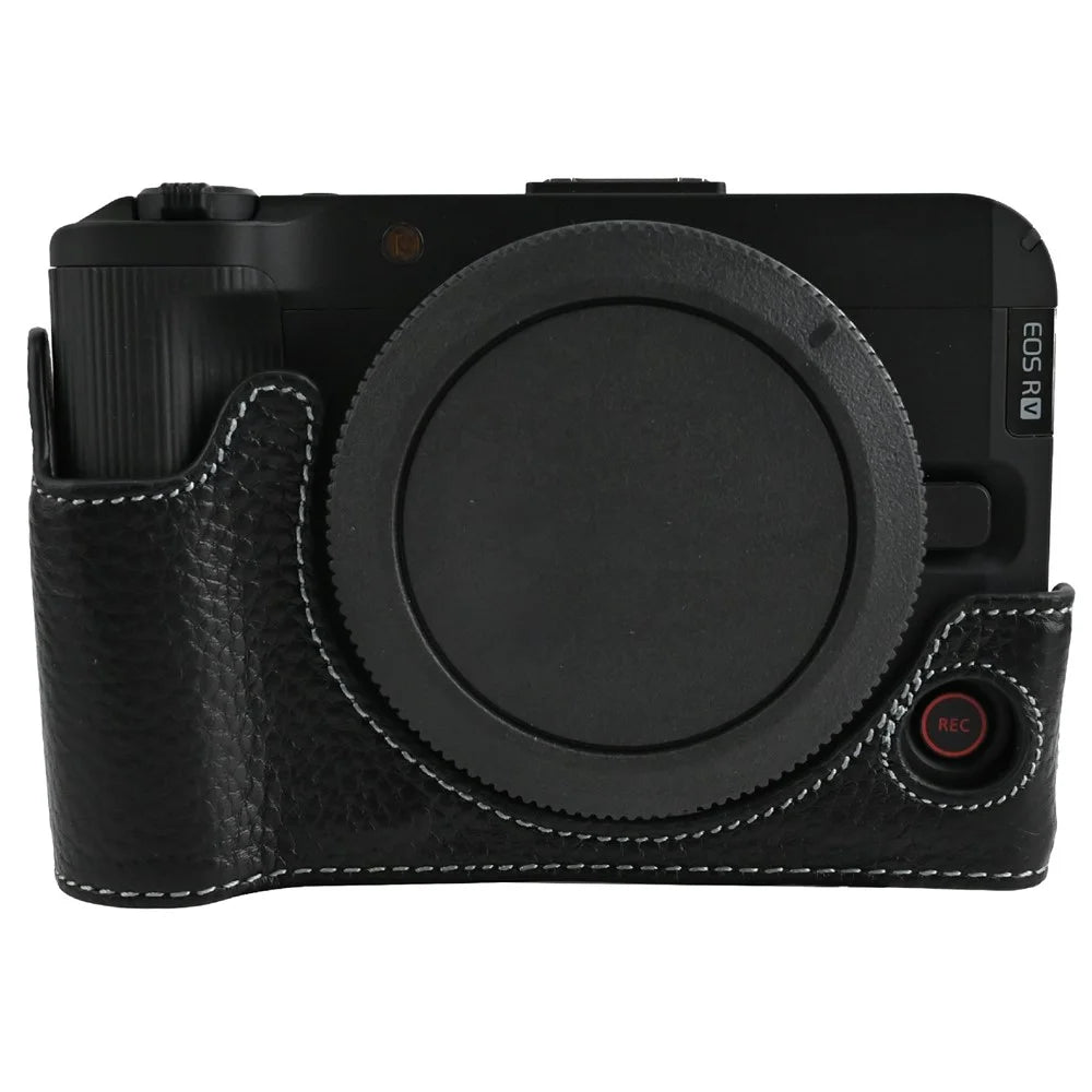 For Canon EOS R50 V Camera Base Genuine Cow Leather Protective Cover - Black - 1