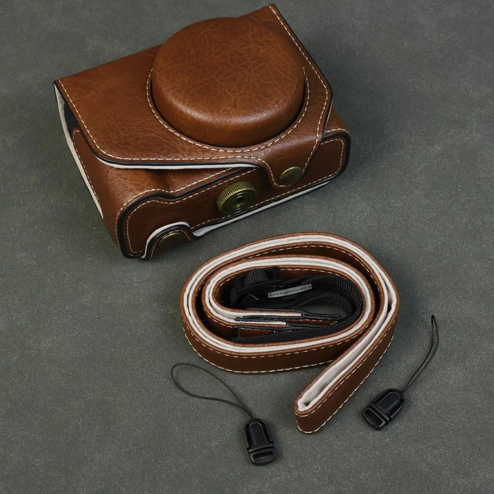 For Canon PowerShot V1 Camera Case Portable Leather Camera Protective Cover Without Battery Opening - Coffee - 1