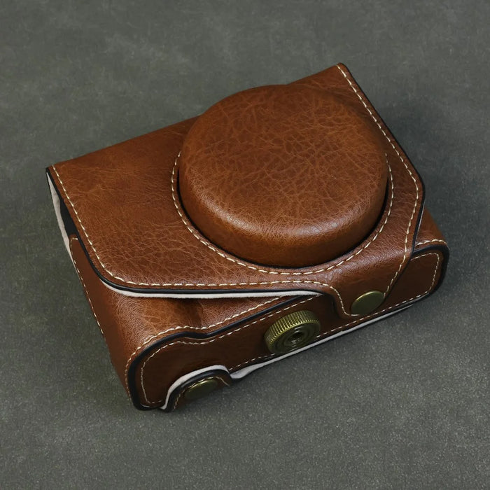 For Canon PowerShot V1 Camera Case Portable Leather Camera Protective Cover Without Battery Opening - Coffee - 2