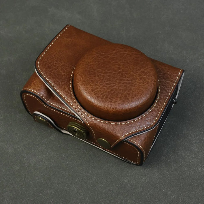 For Canon PowerShot V1 Camera Case Portable Leather Camera Protective Cover Without Battery Opening - Coffee - 3