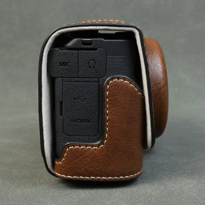 For Canon PowerShot V1 Camera Case Portable Leather Camera Protective Cover Without Battery Opening - Coffee - 4