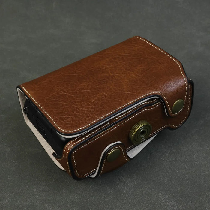 For Canon PowerShot V1 Camera Case Portable Leather Camera Protective Cover Without Battery Opening - Coffee - 6