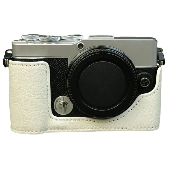 For Olympus PEN E-P7 Camera Bottom Case Buffalo Texture PU Leather Protective Half Cover with Battery Access - White - 1