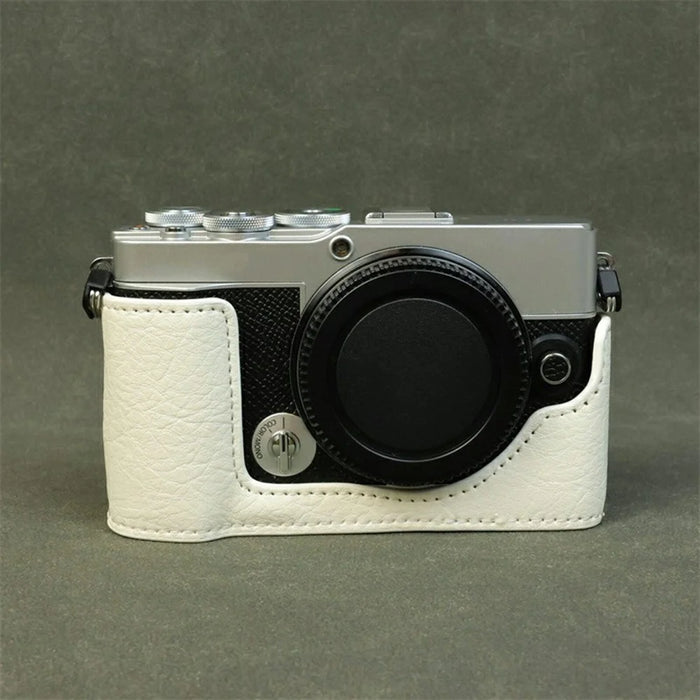 For Olympus PEN E-P7 Camera Bottom Case Buffalo Texture PU Leather Protective Half Cover with Battery Access - White - 2