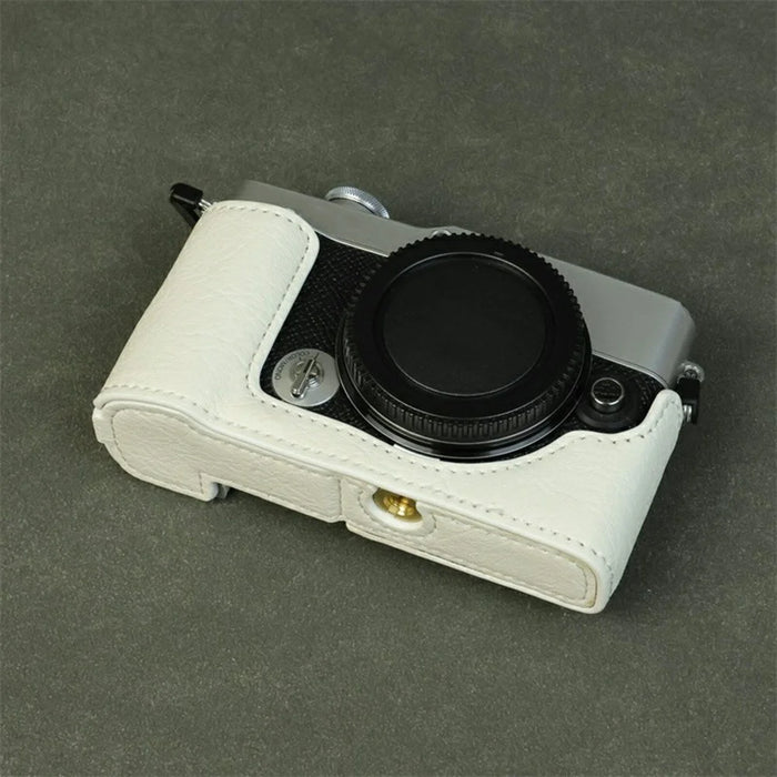 For Olympus PEN E-P7 Camera Bottom Case Buffalo Texture PU Leather Protective Half Cover with Battery Access - White - 4