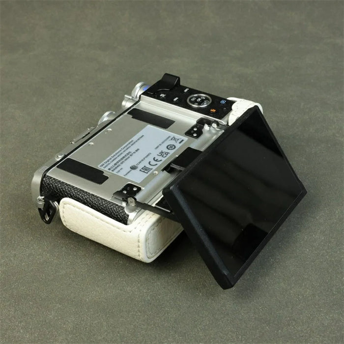 For Olympus PEN E-P7 Camera Bottom Case Buffalo Texture PU Leather Protective Half Cover with Battery Access - White - 7