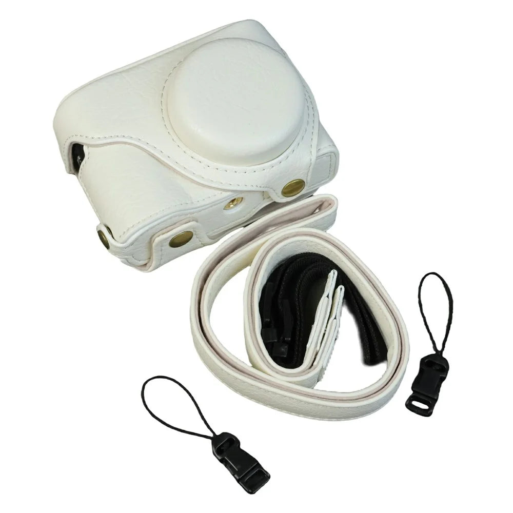 For Panasonic Lumix DMC-ZS99 / DMC-TZ99 Camera Case Buffalo Texture PU Leather Protective Cover with Shoulder Strap - White - 1