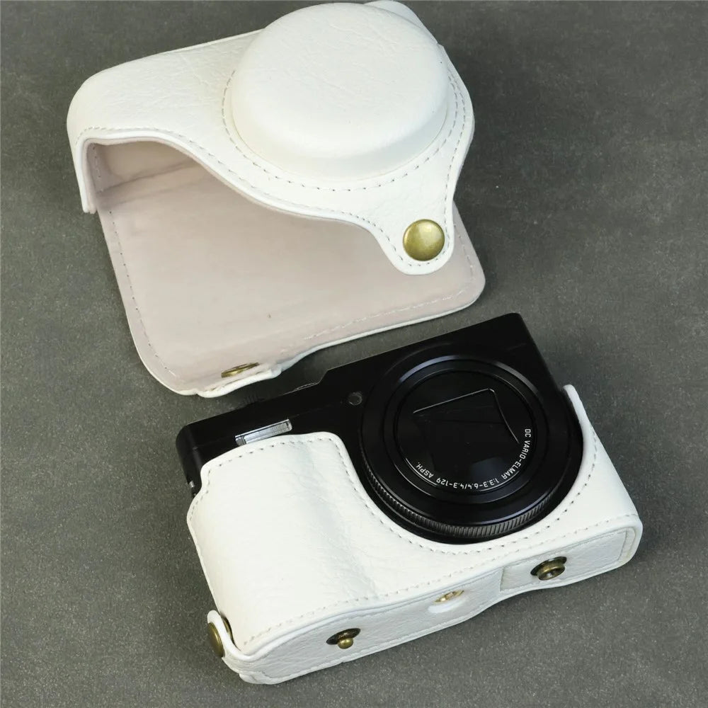 For Panasonic Lumix DMC-ZS99 / DMC-TZ99 Camera Case Buffalo Texture PU Leather Protective Cover with Shoulder Strap - White - 4