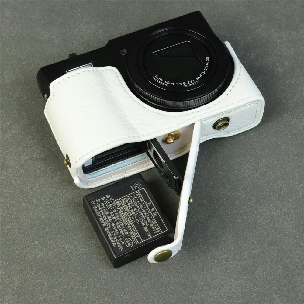 For Panasonic Lumix DMC-ZS99 / DMC-TZ99 Camera Case Buffalo Texture PU Leather Protective Cover with Shoulder Strap - White - 5