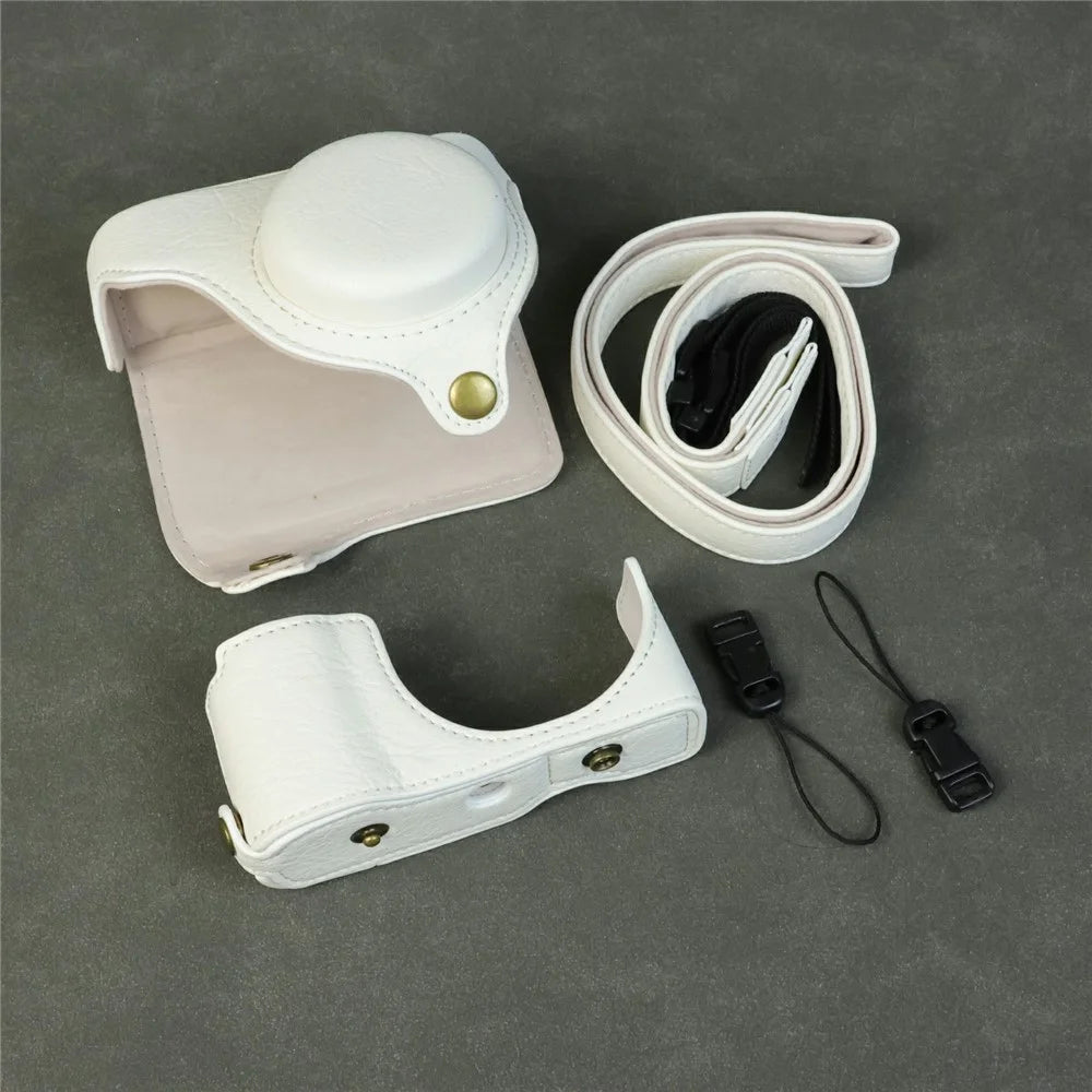 For Panasonic Lumix DMC-ZS99 / DMC-TZ99 Camera Case Buffalo Texture PU Leather Protective Cover with Shoulder Strap - White - 6