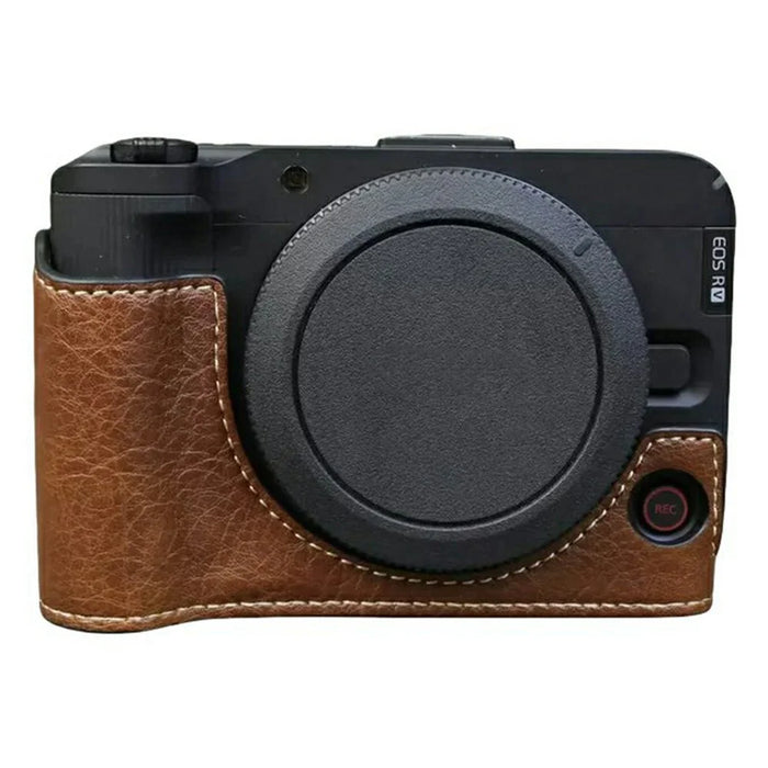 For Canon EOS R50 V Buffalo Texture PU Leather Bottom Case Half Body Camera Cover with Battery Opening - Coffee - 1