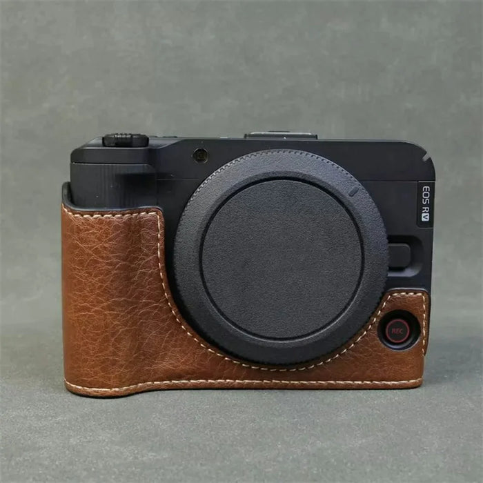 For Canon EOS R50 V Buffalo Texture PU Leather Bottom Case Half Body Camera Cover with Battery Opening - Coffee - 2