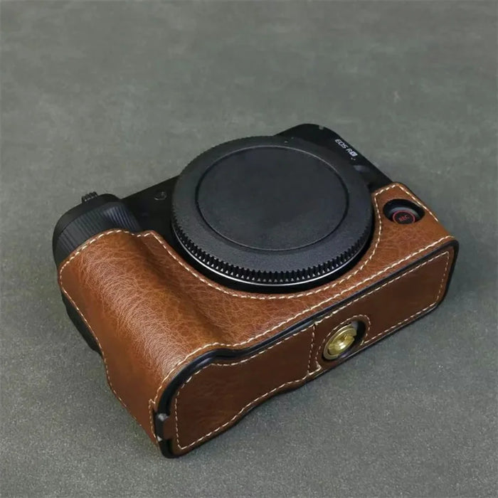 For Canon EOS R50 V Buffalo Texture PU Leather Bottom Case Half Body Camera Cover with Battery Opening - Coffee - 4