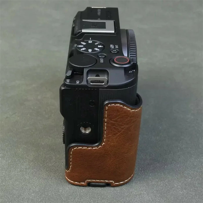For Canon EOS R50 V Buffalo Texture PU Leather Bottom Case Half Body Camera Cover with Battery Opening - Coffee - 5