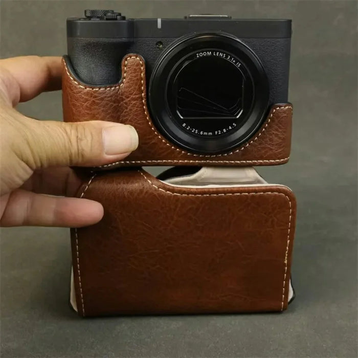 For Canon PowerShot V1 Camera Case with Battery Opening Portable Leather Camera Protective Cover - Coffee - 5