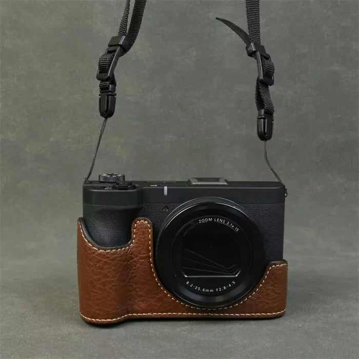 For Canon PowerShot V1 Camera Case with Battery Opening Portable Leather Camera Protective Cover - Coffee - 6