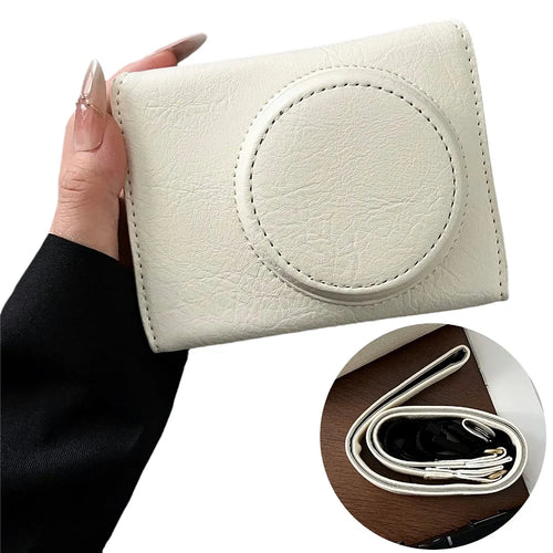 For Canon PowerShot V1 Camera Case Buffalo Texture Battery Opening Design Leather Cover with Shoulder Strap - White - 1