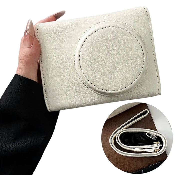 For Canon PowerShot V1 Camera Case Buffalo Texture Battery Opening Design Leather Cover with Shoulder Strap - White - 1