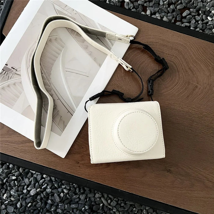 For Canon PowerShot V1 Camera Case Buffalo Texture Battery Opening Design Leather Cover with Shoulder Strap - White - 6