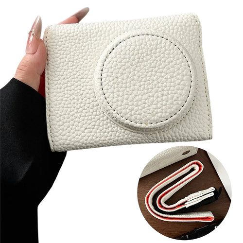 For Canon PowerShot V1 Camera Case Battery Opening Leather Protective Cover with Shoulder Strap - White - 1