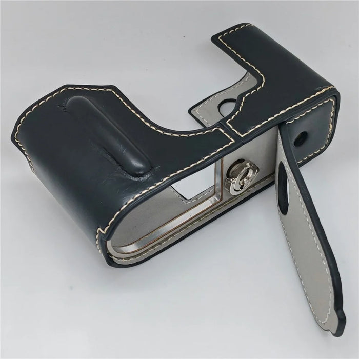 For Fujifilm X Half Camera Protection Bottom Case PU Leather Cover with Battery Opening - Black - 3