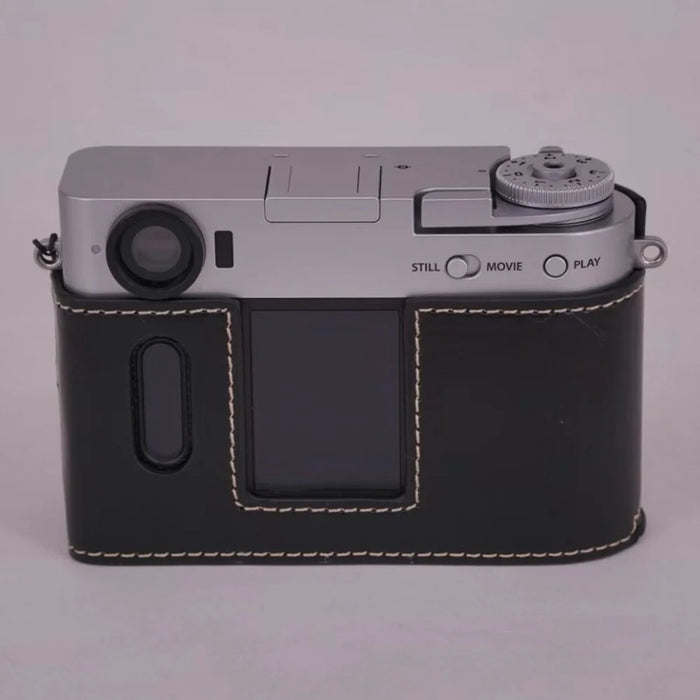 For Fujifilm X Half Camera Protection Bottom Case PU Leather Cover with Battery Opening - Black - 7