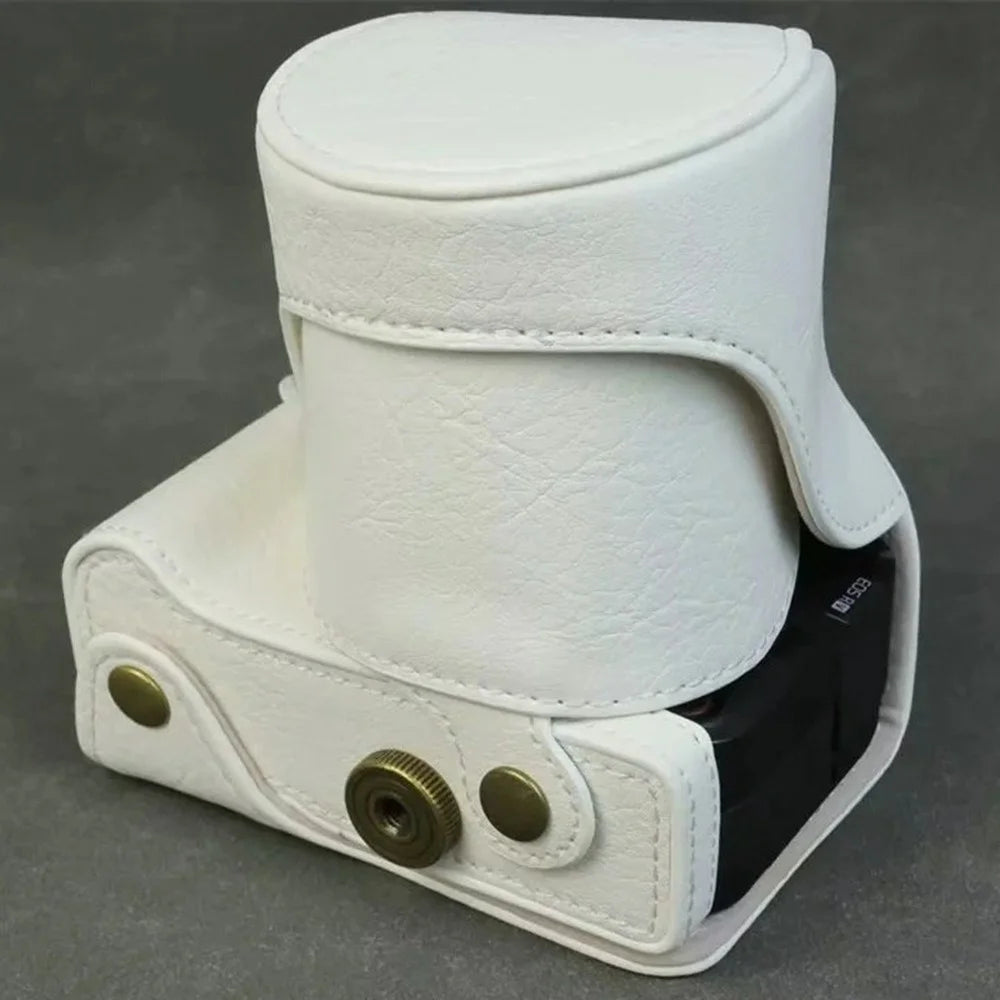 For Canon EOS R50 V Camera Case Buffalo Texture Leather Protective Cover Without Battery Opening - White - 3