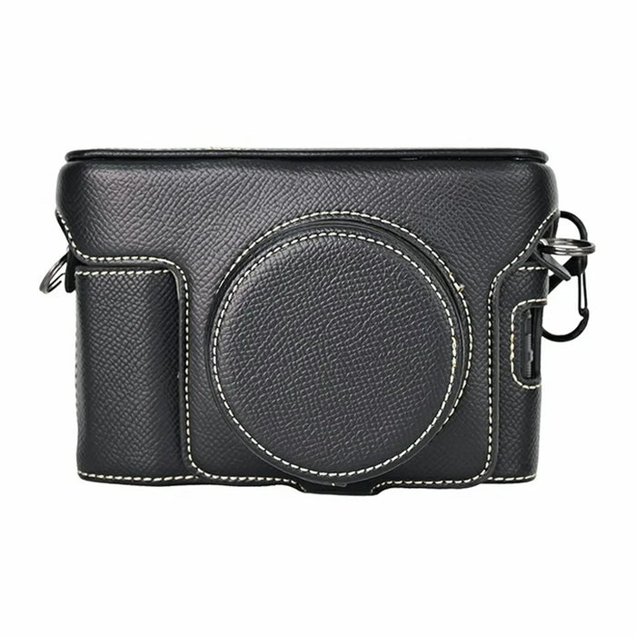 For Fujifilm X100VI Camera Case Textured PU Leather Cover with Battery Hole + Strap + Lens Storage Bag - Black - 4