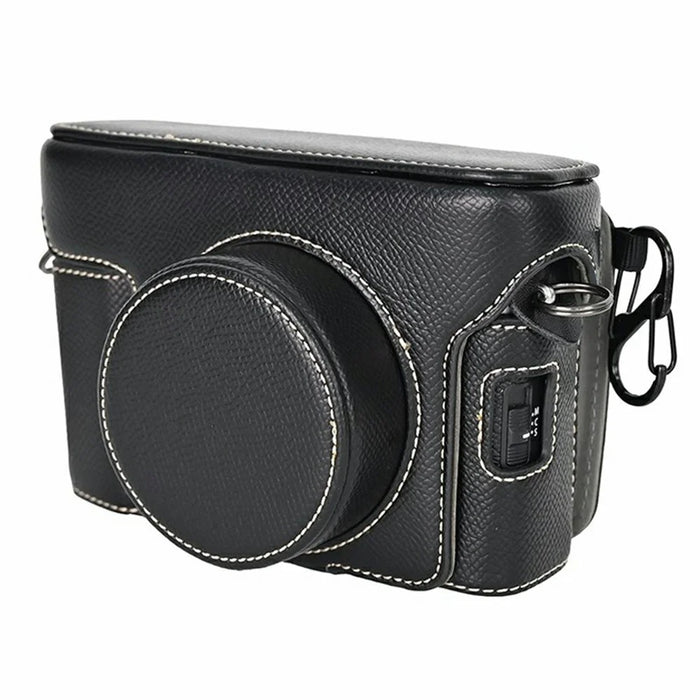 For Fujifilm X100VI Camera Case Textured PU Leather Cover with Battery Hole + Strap + Lens Storage Bag - Black - 6