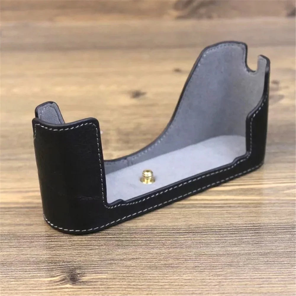 For Leica M240 Digital Camera Bottom Case Genuine Leather Half Body Protective Cover - Black - 2