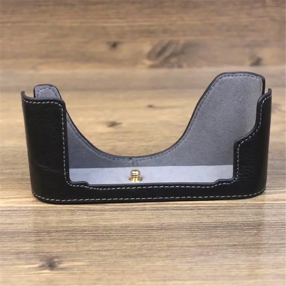 For Leica M240 Digital Camera Bottom Case Genuine Leather Half Body Protective Cover - Black - 3