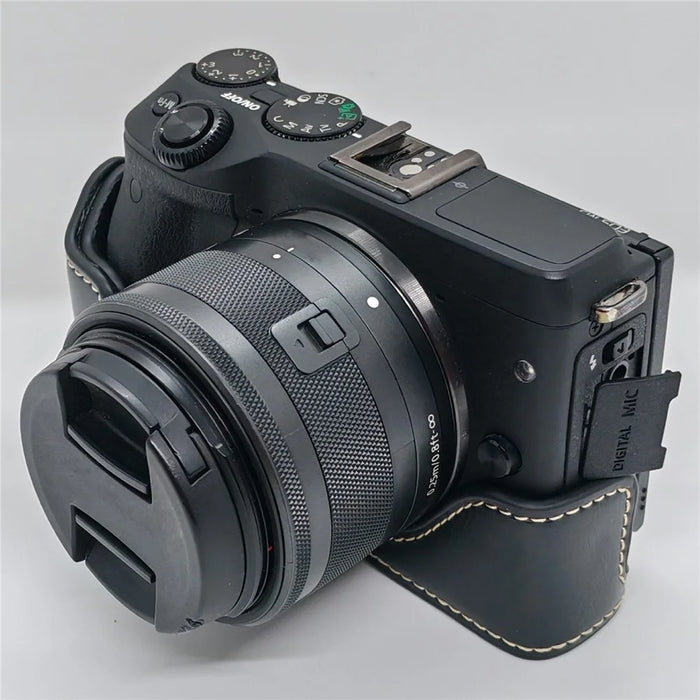 For Canon EOS M3 Camera Bottom Case PU Leather Cover with Battery Opening - Black - 3