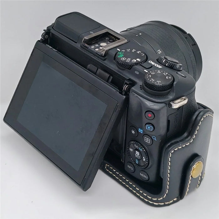 For Canon EOS M3 Camera Bottom Case PU Leather Cover with Battery Opening - Black - 4