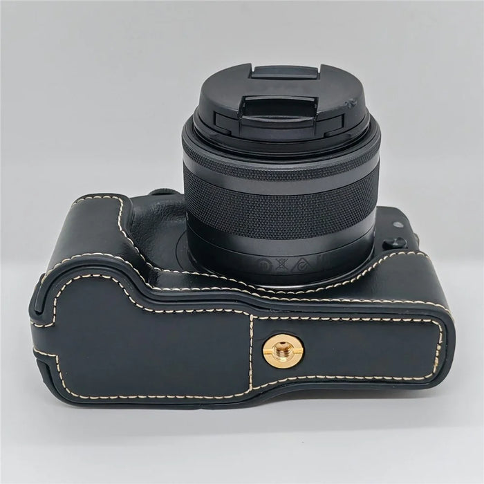 For Canon EOS M3 Camera Bottom Case PU Leather Cover with Battery Opening - Black - 5